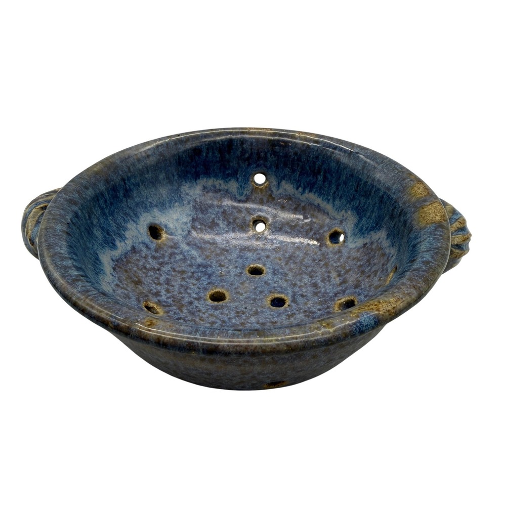 Studio Pottery Blue Stoneware Berry Bowl Colander Jane Berr 2004 Signed